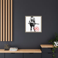 Vintage Explorer Silhouette with Red Stamp Matte Canvas Framed