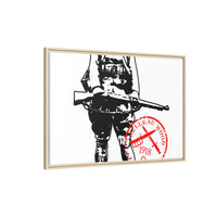 Vintage Explorer Silhouette with Red Stamp Matte Canvas Framed