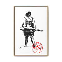 Vintage Explorer Silhouette with Red Stamp Matte Canvas Framed