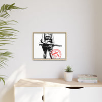 Vintage Explorer Silhouette with Red Stamp Matte Canvas Framed