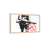 Vintage Explorer Silhouette with Red Stamp Matte Canvas Framed