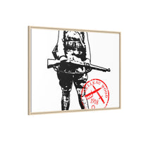 Vintage Explorer Silhouette with Red Stamp Matte Canvas Framed