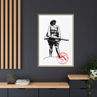 Vintage Explorer Silhouette with Red Stamp Matte Canvas Framed
