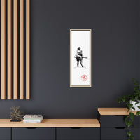 Vintage Explorer Silhouette with Red Stamp Matte Canvas Framed