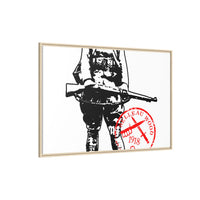 Vintage Explorer Silhouette with Red Stamp Matte Canvas Framed