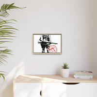 Vintage Explorer Silhouette with Red Stamp Matte Canvas Framed