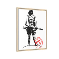 Vintage Explorer Silhouette with Red Stamp Matte Canvas Framed