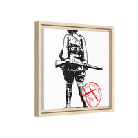 Vintage Explorer Silhouette with Red Stamp Matte Canvas Framed