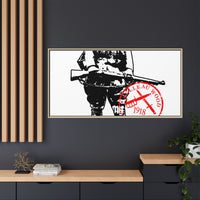 Vintage Explorer Silhouette with Red Stamp Matte Canvas Framed