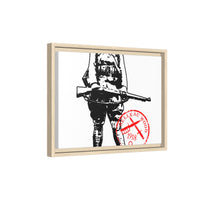 Vintage Explorer Silhouette with Red Stamp Matte Canvas Framed