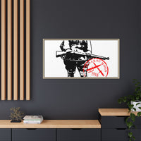 Vintage Explorer Silhouette with Red Stamp Matte Canvas Framed