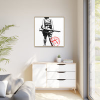 Vintage Explorer Silhouette with Red Stamp Matte Canvas Framed