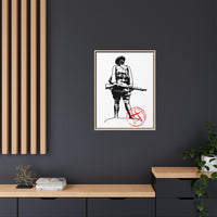 Vintage Explorer Silhouette with Red Stamp Matte Canvas Framed
