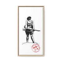 Vintage Explorer Silhouette with Red Stamp Matte Canvas Framed