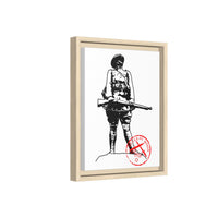 Vintage Explorer Silhouette with Red Stamp Matte Canvas Framed
