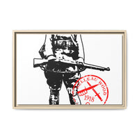 Vintage Explorer Silhouette with Red Stamp Matte Canvas Framed