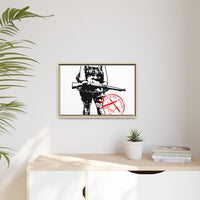 Vintage Explorer Silhouette with Red Stamp Matte Canvas Framed