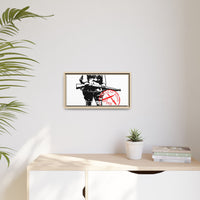 Vintage Explorer Silhouette with Red Stamp Matte Canvas Framed