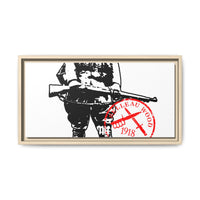 Vintage Explorer Silhouette with Red Stamp Matte Canvas Framed