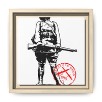 Vintage Explorer Silhouette with Red Stamp Matte Canvas Framed