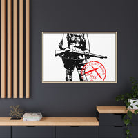 Vintage Explorer Silhouette with Red Stamp Matte Canvas Framed