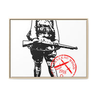 Vintage Explorer Silhouette with Red Stamp Matte Canvas Framed