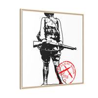 Vintage Explorer Silhouette with Red Stamp Matte Canvas Framed