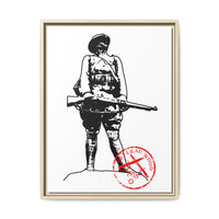 Vintage Explorer Silhouette with Red Stamp Matte Canvas Framed